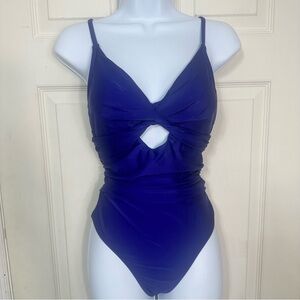 NWT Cupshe One Piece Swimsuit Blue Cutout,‎ Ruching Size Medium